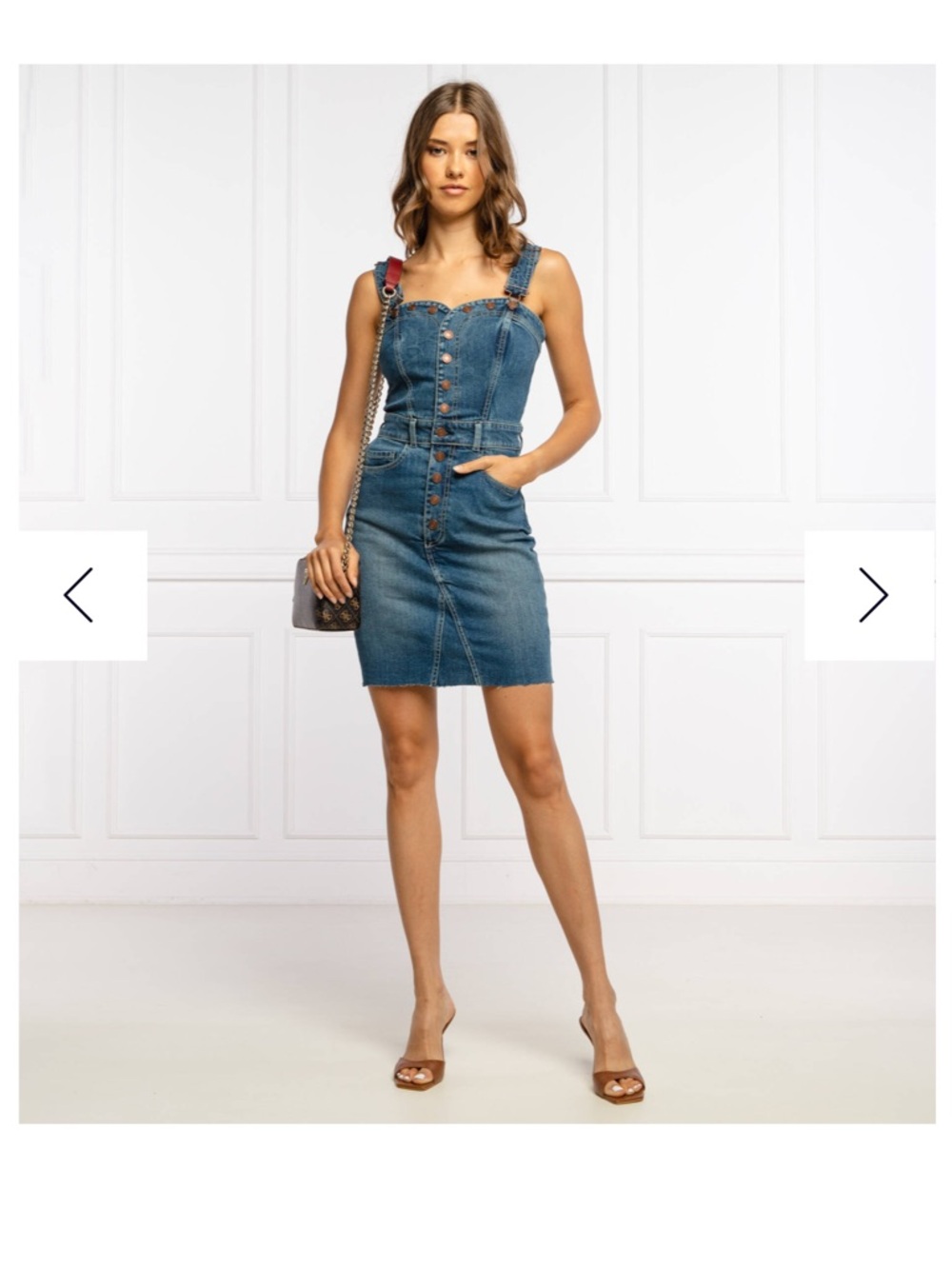 Guess Blue Denim Button-Front Overall Mini Dress